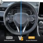 Uxcer Nappa Leather Steering Wheel Cover, Universal 14.5–15 Inch Non-Slip Breathable Steering Wheel Cover for Cars, Black - Image 3