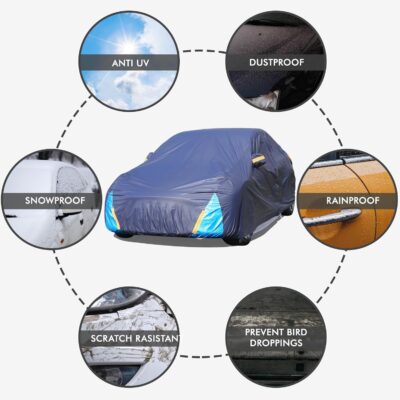 Tesla Model 3 Car Cover Waterproof All Weather, 6 Layers Outdoor Full Exterior Cover Rain Sun UV Snowproof Protection with Zipper Cotton, Mirror Pocket and Charging Port - Image 5