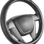 SEG Direct Car Steering Wheel Cover Small Size for Prius Civic Model 3 Model Y Camaro Rogue with 14-14 1/4 inches Outer Diameter, Black Microfiber Leather