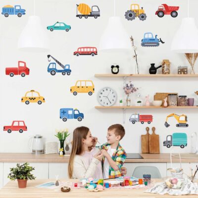 Cartoon Car Wall Stickers for Kids Room 48PCS Racecar Truck Vinyl Decals Waterproof Removable Vehicle Stickers for Nursery Playroom Decor Easy to Apply Reposition (Transportation Theme) - Image 3