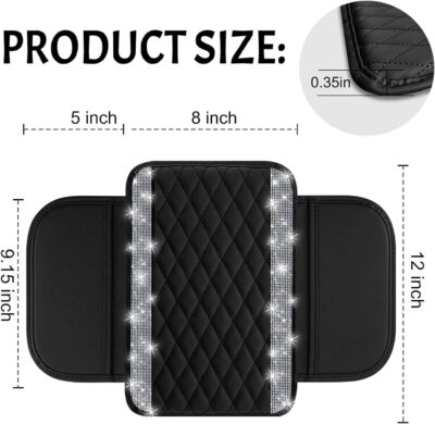 NBTEPEM Bling Car Center Console Cover, Leather Car Arm Rest Cover Cushion with 2 Storage Bags, Universal Auto Armrest Protector Storage Box, Bling Accessories Interior for Most Vehicles (Silver) - Image 2