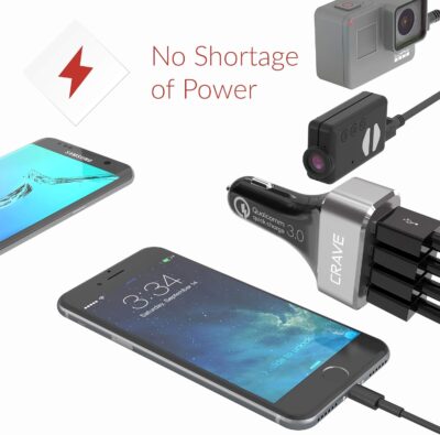 Crave CarHub 54W 4 Port USB Car Charger, Qualcomm Quick Charge 3.0 - Black - Image 5