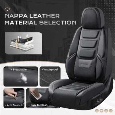 Coverado Car Seat Covers Full Set, Seat Covers for Cars, Front Seat Covers and Back Seat Cover Waterproof Leather Automotive Seat Cover, Universal Car Interior Protectors Cushion for Most Cars Black - Image 2