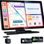 9.0" Wireless CarPlay Screen for Car, Android Auto Screen for Car with Backup Camera, Portable Touchscreen car Stereo with GPS Navigation/Mirror Link/Voice Control/Bluetooth/FM/AUX