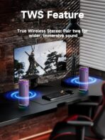 MLOVE E80 Speakers Bluetooth Wireless, Portable Bluetooth Speaker with Aux Input, Micro SD Card Slot, Bass Boost, Dual Pairing, Lights, IPX7 Waterproof, BT5.4 for Outdoor, Travel, Car, TV, 30W, Purple - Image 5