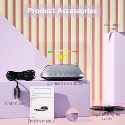 AZIJYV Heads Up Display for Cars C3, Obd2 Gauge Display with Speed, Water Temperature, Fuel Consumption, Overspeed Alarm, Specular Projection Car Speedometer Display Suitable for All Cars - Image 8