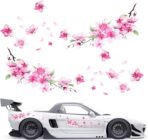 2 Pcs Cherry Blossom Vinyl Car Sticker, Car Flower Decals, Pink Sticker for Cars, Scratch Cover Pink Flower Decal for Automotive, Motocycle, Home Decor