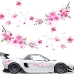 2 Pcs Cherry Blossom Vinyl Car Sticker, Car Flower Decals, Pink Sticker for Cars, Scratch Cover Pink Flower Decal for Automotive, Motocycle, Home Decor