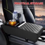 Car Center Console Armrest Pillow, 13.19"×7.87" Leather Car Arm Rest Cover, Memory Foam Auto Armrest Cushion with Cup Holder Phone Slot, Universal Vehicle Middle Console Cushion Pad (Black) - Image 6