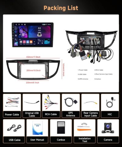 Rimoody 4G+64G Android 13 Car Stereo Radio for Honda CRV 2012-2016, Wireless Carplay Andorid auto GPS 5G-WiFi 9'' Touchscreen Bluetooth FM/RDS EQ-32 SWC Backup Camera - Image 7