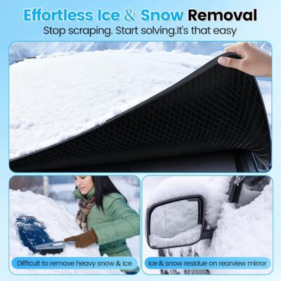 lootaan Windshield Cover for Ice and Snow - Heavy-Duty Winter Frost Guard with Side Mirror Pockets, Waterproof All-Weather Windproof Car Window Cover for Cars, Trucks, SUVs - Image 6