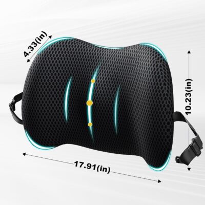 BYMECOST Lumbar Support Pillow for Car, Memory Foam Car Seat Back Support Pillow for Driving, Back Cushion with Strap for Pain Relief, Ergonomic Back Cushion for Office Chair, Wheelchair (Black) - Image 2