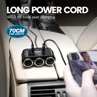 YANTU Cigarette Lighter Adapter & Splitter with 150W 3-Sockets & LED Ambient Lighting, Dual USB Fast Charging Car Outlet 12V, Car Cigarette Lighter Socket Plug Extension for Vehicles - Image 7