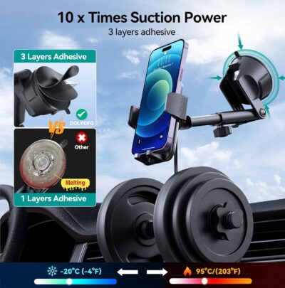 Car Phone Holder Mount, [Military-Grade Suction & Super Sturdy Base] 3 in 1 Universal Phone Mount for Car Dashboard Windshield Air Vent Dash Pad Car Mount for iPhone Android Smartphone - Image 2