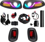 RGB LED Headlight & Turn Signal Kit for EZGO RXV 2008-2015, 12V Golf Cart Street Legal Light Kit with Brake Lights, Horn, Music Sync APP Control, Long-Lasting & Easy Install