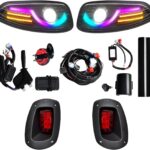RGB LED Headlight & Turn Signal Kit for EZGO RXV 2008-2015, 12V Golf Cart Street Legal Light Kit with Brake Lights, Horn, Music Sync APP Control, Long-Lasting & Easy Install