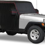 MZS Cab Cover Compatible with Wrangler TJ YJ 2 Door 1986-2006, 600D Waterproof Wrangler Cover with Mirror Pocket 6 Gust Hook Car Half Covers Windproof Sun Snow Rain Scratch Protection