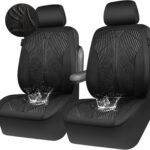 CAR PASS Waterproof Car seat covers Front Seats covers Neoprene Wetsuit, All-Weather Non-Slip Durable, Universal Fit for SUV Sedans Trucks Vans Automotive, Armrest Airbag Compatible, 3D Emboss 2 Black
