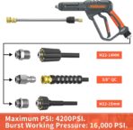 Pressure Washer Gun with Foam Cannon & 50ft Power Washer Hose, 3600PSI Pressure Washing Kit with 15" Extension Wand & 7 Nozzle Tips, 3/8'' Quick Connector & M22 15mm/14mm Fittings - Image 3