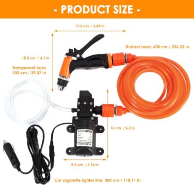 Portable 120W High-Pressure Car Wash Kit: High-Pressure Cleaner Water Pump 12V 80W, 6m Rubber Hose, 1m Transparent Hose, 3m Long Cigarette Lighter Cable - Image 3
