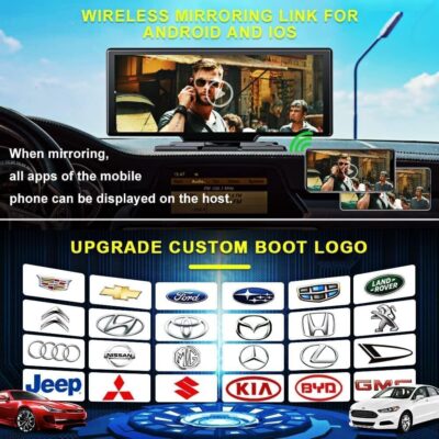 10.26" Wireless Apple CarPlay Screen for Car with Dash Cam, Portable Android Auto Display, Bluetooth/AUX/FM Audio, Voice Control, Plug & Play Dashboard Mount - Image 4