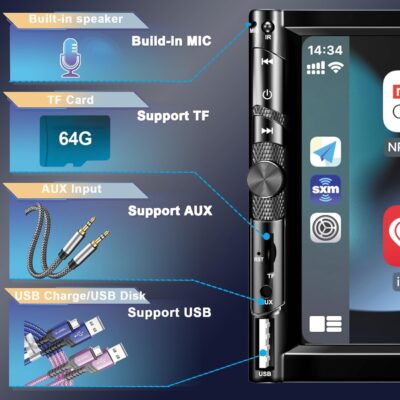 7 Inch Car Stereo with Wireless Apple CarPlay,Double Din Car Radio Androdi Auto,Bluetooth 5.2,IPS 1024 * 600 Display,FM Radio, Backup Camera,Online Navigation,178 * 100mm,Car Audio Receivers - Image 6