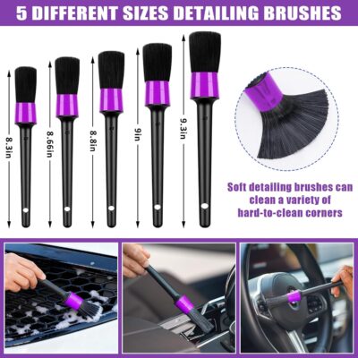 AUTODECO Windshield Cleaner Tool, 17Pcs Car Interior Detailing Kit, Detailing Brush, Towels, Duster, Car Cleaning Kit Interior for RVs, Truck, Trailer (Purple) - Image 4