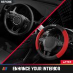 NASCAR Steering Wheel Cover, Two-Tone Red Leather Patchwork, Universal Fit 14.5"-15.5" Steering Covers for Cars, Anti-Slip, Soft Grip, Odor-Free, Trucks & SUVs, Racing Style Interior Upgrade - Image 6