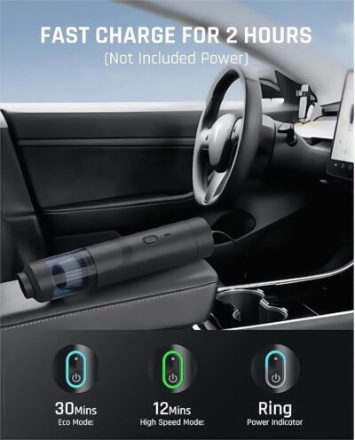 Slim V8 Mate Cordless Car Vacuum High Power 19000PA 2 Suction Modes Lightweight Portable at 1.2 lbs, USB Charge, Mini Handheld Vacuum Cleaner with Multi Accessories for Car Home Pet (Black) - Image 3
