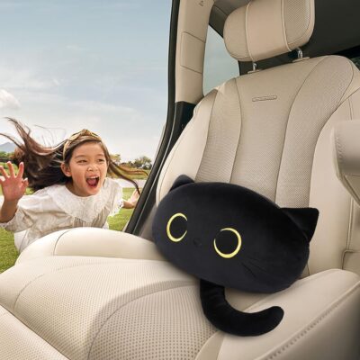 Black Cat Car Headrest Pillow Neck Support Plush Cushion for Driving Seat (2 pcs) - Image 6