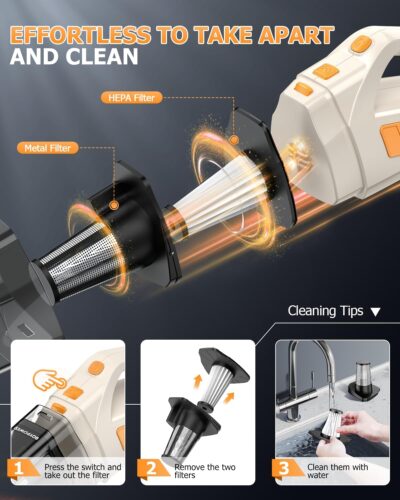 BQYPOWER Handheld Vacuum Cordless, 16000PA Strong Suction Hand Held Vacuum Cordless Rechargeable with Multiple Accessories, Portable Car Vacuum Cleaner High Power for Car Home Office - Image 6