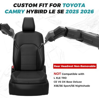Custom Fit Seat Covers for Toyota Camry 2025-2026 LE/SE - Premium Faux Leather Full Set with 4-Layer Waterproof Protection - Image 2