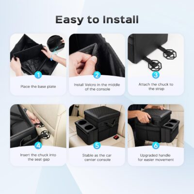 Foldable Bench Seat Center Console, Car Armrest Organizer Box with 2 Large Cup Holders & Massive Storage, Universal Portable Trunk Console Arm Rest for Car/Truck/Van/SUV Rear Organizers Back Seat - Image 8