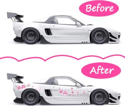 2 Pcs Cherry Blossom Vinyl Car Sticker, Car Flower Decals, Pink Sticker for Cars, Scratch Cover Pink Flower Decal for Automotive, Motocycle, Home Decor - Image 3