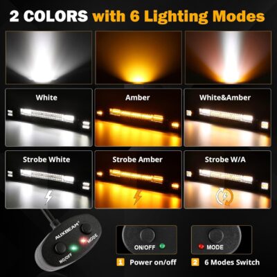 Auxbeam 22 Inch 120W LED Light Bar 2PCS 3 Inch 96W LED Pods, Amber White Fog Light 6 Modes Strobe Lights for Work Truck, Spot Flood Combo Off Road Driving Lights for Jeep ATV Utv Auto - Image 2