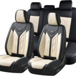 Coverado Seat Covers, Car Seat Covers Full Set, Leather Seat Covers for Cars, Automotive Seat Covers Car Seat Protector Car Accessories Fit for Most Sedans SUV Pick-up Truck(Black&Beige)