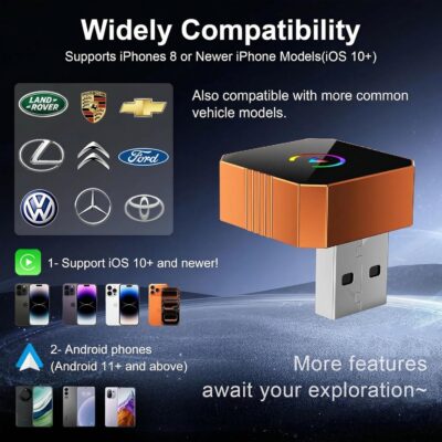 Denash 2 in 1 Wireless CarPlay and Android Auto Adapter, Fast Auto-Connect Plug & Play CarPlay Dongle, No Delay Car Play Adapter with USB/USB-C Port for iPhone & Android (Color Pattern) - Image 9