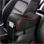 DXNQ Car Armrest Cushion, Soft Memory Foam Car Center Console Cover, Skin-Friendly Waterproof PU Leather Car Center Console Armrest Pillow with Storage Bag, Car Interior Accessories (Black+Red)