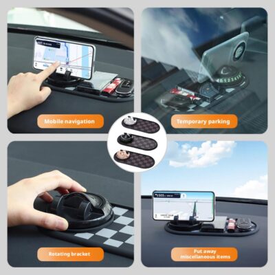 Car Dashboard Mat Kit: 360° Rotating Phone Holder, Parking Number Plate, Universal Anti-Slip Organizer Pad (Luxury Gold) - Image 5