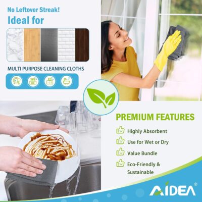 AIDEA Microfiber Cleaning Cloth Grey 50PK, Microfiber Towels for Cars, Premium Car Cloths, Dusting Cloth Lint Free Cleaning Rags for SUVs, House, Kitchen, Window, Workshops,11.5×11.5" - Image 6