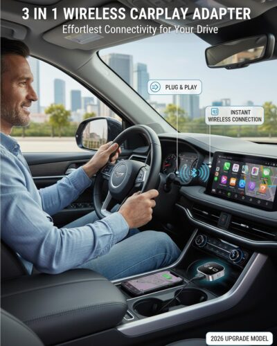 3 in 1 Wireless Carplay Adapter, Car Screen Mirroring Converter, 2026 Upgrade Mirror iOS Phone for iPhone/Airplay/Apple/Android, Bluetooth Auto Link, Wired to Wireless, Plug & Play (for iPhone) - Image 2