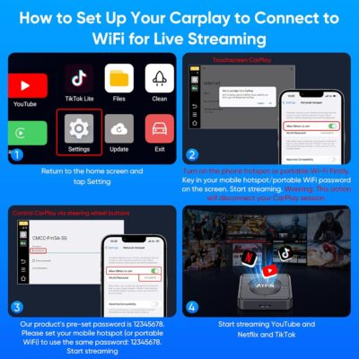 Upgraded Wireless CarPlay Adapter, 3-in-1 Wireless Carplay & Android Auto& Video Adapter, Built in Netflix YouTube Support TF Card, Plug & Play, USB Type C, USB Type A Compatible with iPhone & Android - Image 8