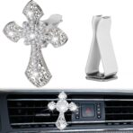 Frienda Bling Car Air Vent Clip Crystal Cross Rhinestone Vehicle Air Conditioner Outlet Vent Charm Car Bling Accessories for Women Wheels Interior Decoration(Silver)