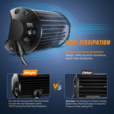 Nilight 18030C-A Amber 2PCS 5Inch 72W Double Row Flood Bar 10800Lumens Driving Fog Led Off Road Lights for Trucks Jeep ATV UTV SUV Boat Marine,2 Years Warranty, Yellow,White - Image 3