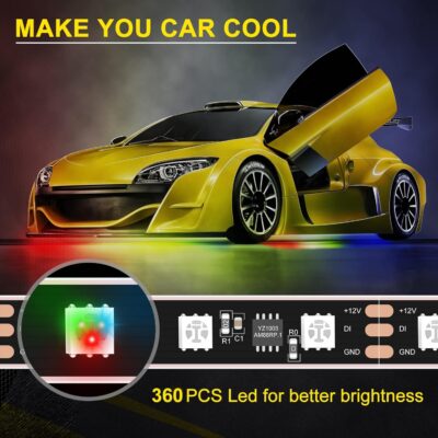 OPP ULITE Car Underglow Light Strip Dream Chasing Color, Upgraded Silicone Material, 212 Modes, 360pcs Led, APP Control Underbody Lights, 90x120x90, 6PC Pack - Image 2