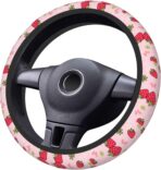 Pink Strawberry Steering Wheel Cover for Women, Universal Auto Steering Wheel 14-15 Inch Car Interior Accessories with 2PCS Car Coasters, Suitable for Men and Women - Image 5