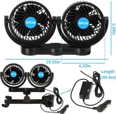 QIFUN 12V Car Fan, Portable Car Fan Cool Gadgets for Rear Seat Passenger, 4'' Headrest 360° Rotatable Backseat Car Cooling with Stepless Speed Regulation for Vehicles, SUV, RV, Boat - Image 6