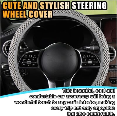 Stretch Elastic Steering Wheel Cover, All-Season Comfort, Warm in Winter & Cool in Summer, Universal 15 Inch Microfiber Breathable Ice Silk, Anti-Slip, Odorless, Easy Carry, Fit Car, SUV (Grey) - Image 4