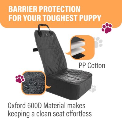 Active Pets Dog Car Seat Cover, Waterproof Front Seat Protector for SUV Truck Sedan, Pet Safety Travel Comfort System with Universal Fit, Black - Image 5