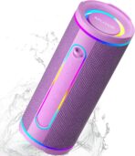 MLOVE E80 Speakers Bluetooth Wireless, Portable Bluetooth Speaker with Aux Input, Micro SD Card Slot, Bass Boost, Dual Pairing, Lights, IPX7 Waterproof, BT5.4 for Outdoor, Travel, Car, TV, 30W, Purple